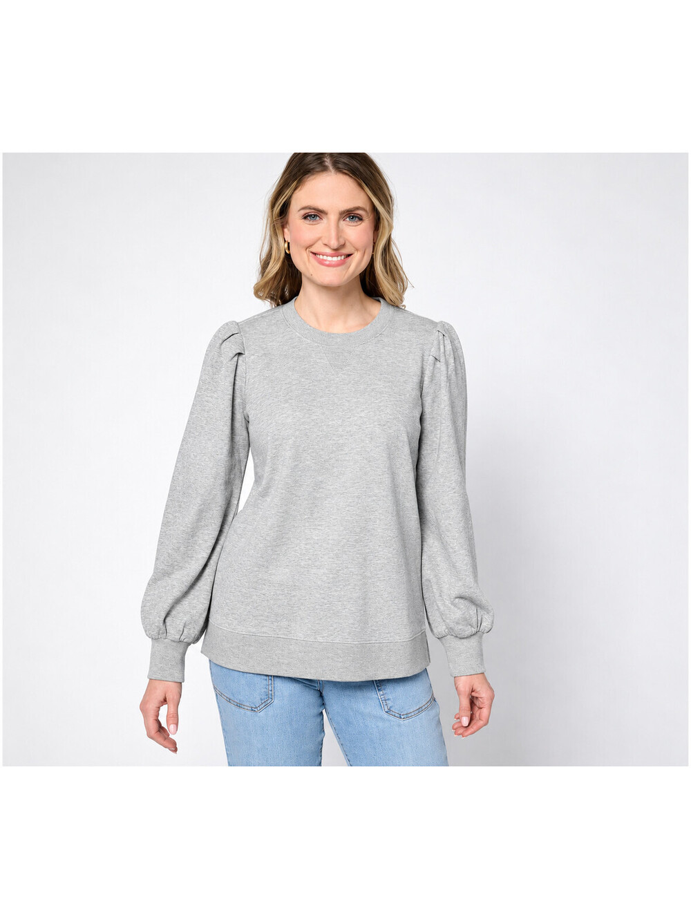 Belle by Kim Gravel Time to Relax Balloon Sleeve Sweatshirt Heather Gray, Small